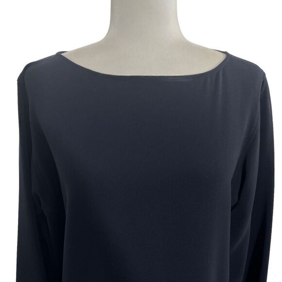 Ellen Tracy NWT Navy Solid Long Sleeve Women’s Boat Neck Blouse Top Size 10 - Picture 2 of 12